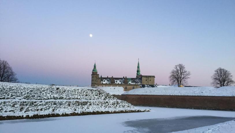 Kronborg Castle surrounded by snow