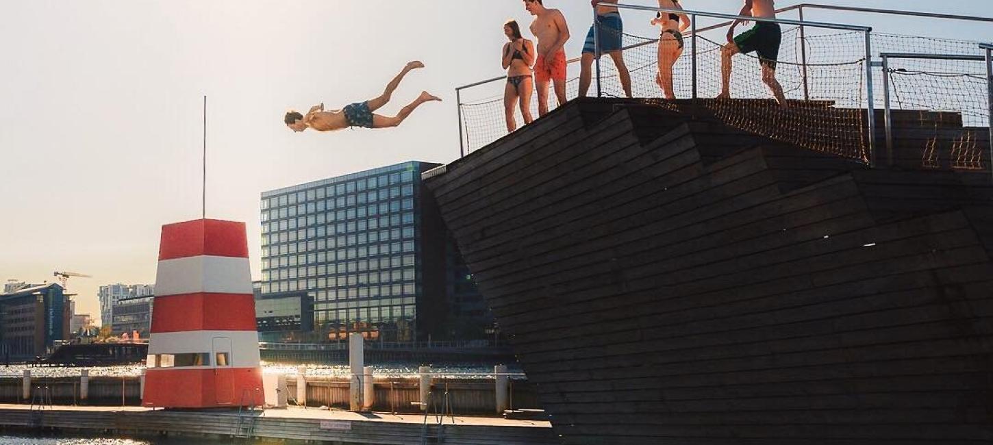 Islands Brygge harbour bath in Copenhagen is a popular spot to cool down in summer