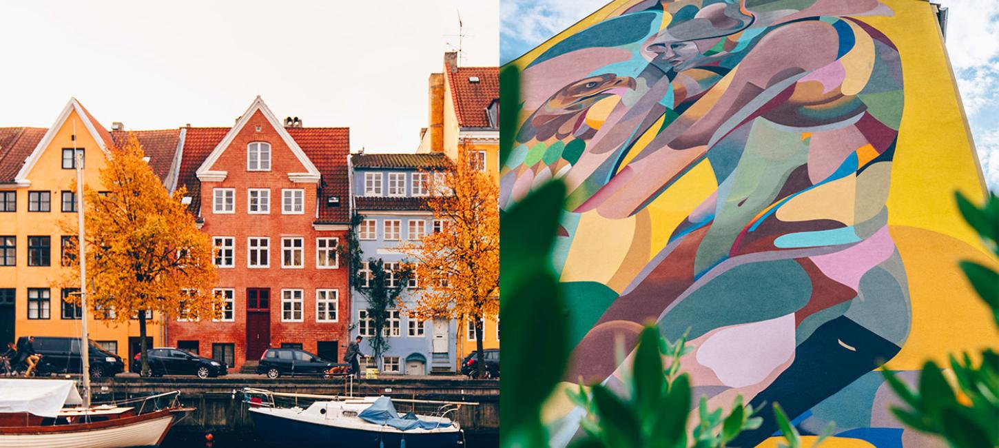 A canal house and a mural in Nørrebro, Copenhagen