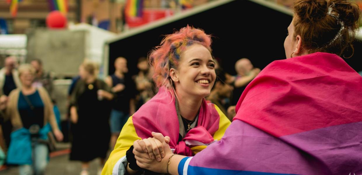 Two girls enjoy Copenhagen Pride LGBTQIX, Denmark