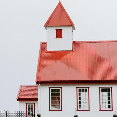 Red and white church in the Faroe Islands -  Isole Faroe