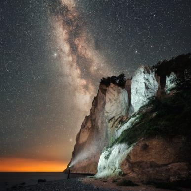 Night sky over Møns Klint
