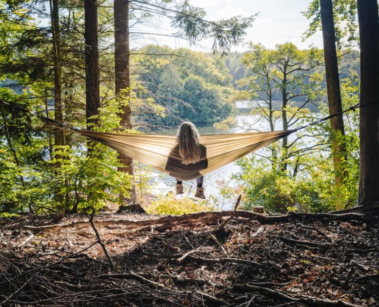Woman in hammock at Silkeborg, East Jutland